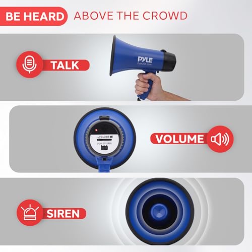 Portable Megaphone Speaker with Siren - 20W, Battery Operated, Blue