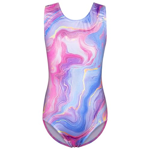 Girls Sleeveless Gymnastics Leotard - Sparkly Pink Marble, 9-10 Years