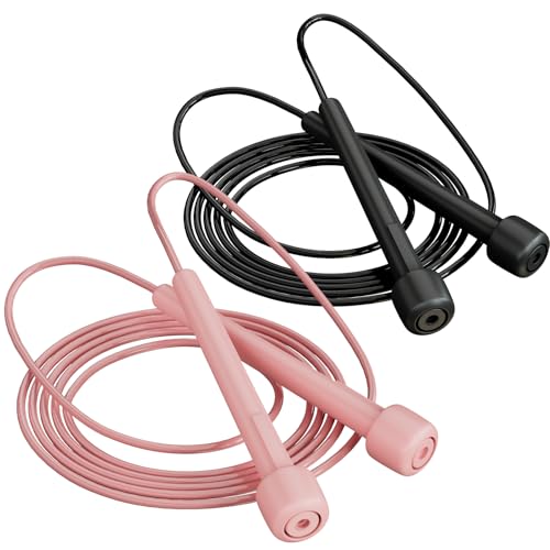 Adjustable Jump Rope Set - 2 Pack Speed Rope for Fitness - Black + Pink