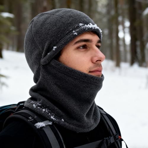 Winter Ski Balaclava Thermal Fleece Face Mask - Black & Grey, Medium
