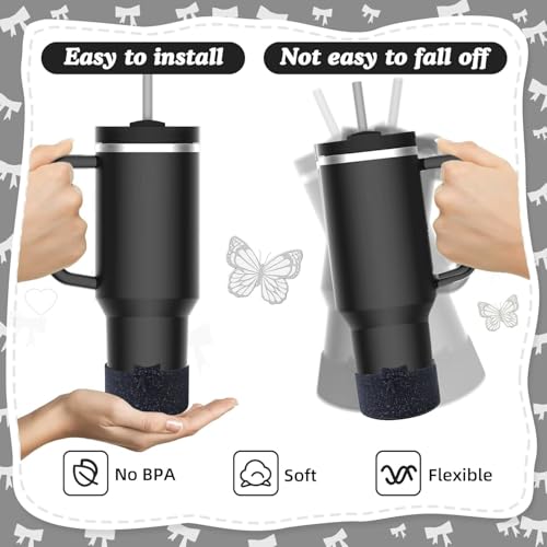 Bow Silicone Boot Sleeve for Stanley Tumbler - Glitter Black