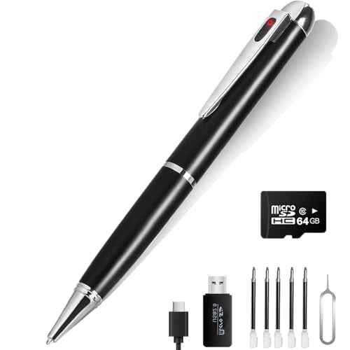 1080P Camera Pen, 64G Nanny Cam, Portable Body Cameras with Loop Recording, Rechargeable Video Camera for Home, Office-One Button Surveillance Cameras