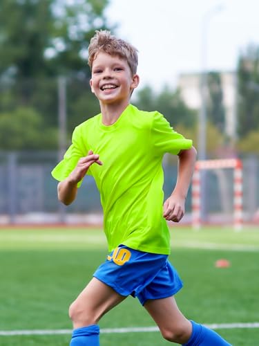 Boys Neon Rash Guard - Dry Fit UPF50+ Short Sleeve Shirt - Neon Green, 10-12 Years