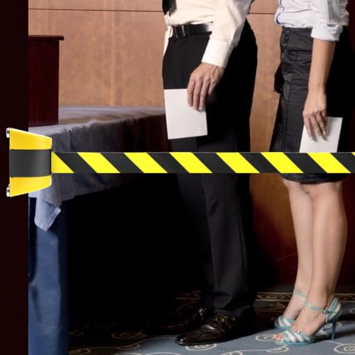 QWORK Magnetic Wall Mount Retractable Belt Barrier - Crowd Control and Safety Solution for Indoor and Outdoor Use