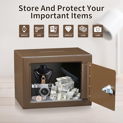 Safe Box Small Safe Money Cash Safe Keys Gun Safe 6.7"D x 9.05"W x 6.7"H 0.24 CuFt Mini Security Lock Safe Boxes for Coin Home Office Hotel Rooms Business Jewelry Gun (Black)