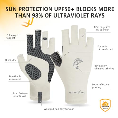 Mount TEC Beige Medium UV Safety Fingerless Cycling & Fishing Gloves UPF 50+