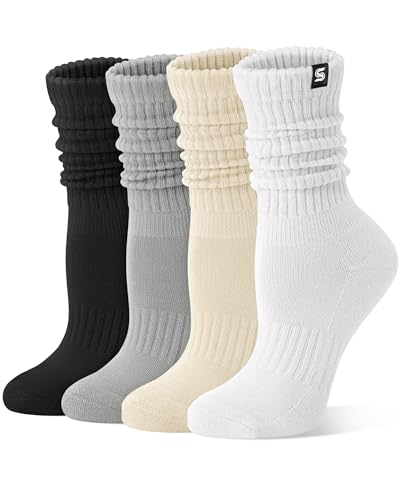 Womens Scrunch Slouch Socks - Long Boot Socks, Black, Grey, White, Light Beige