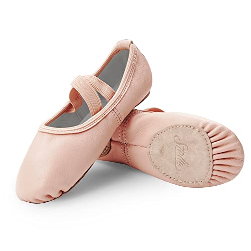 Stelle Girl Ballet Shoes Pink Leather No-Tie Dance Slippers - Big Kid Size 2