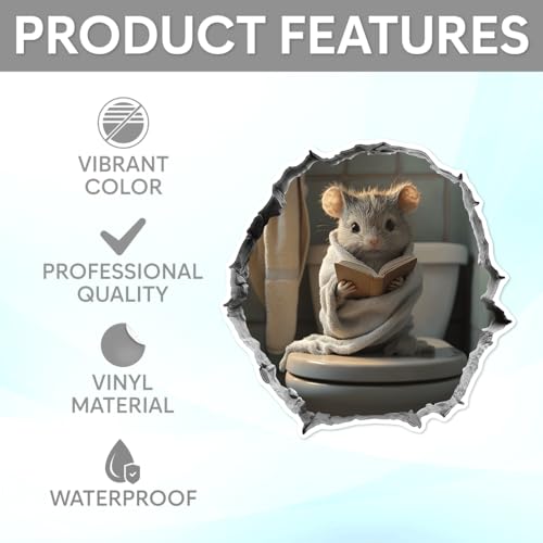 Pack 4 Pcs 3D Mouse Hole Wall Sticker for Girls Boys Toddler Kids Room Bedroom Classroom Car Window Funny Cute Stickers Waterproof Removable Reusable Vinyl Decals Home Accessories