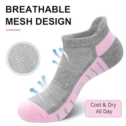 Athletic Ankle Socks for Women - Cushioned Low Cut - 6 Pairs - Black