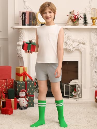 Boys Athletic Soccer Socks - Striped Knee High Sports Tube Socks, 3 Pairs