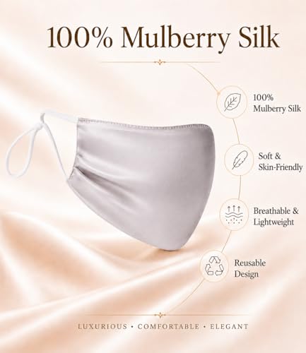 Vanolu Light Grey 100% Mulberry Silk Face Mask with UPF50+ UV Protection