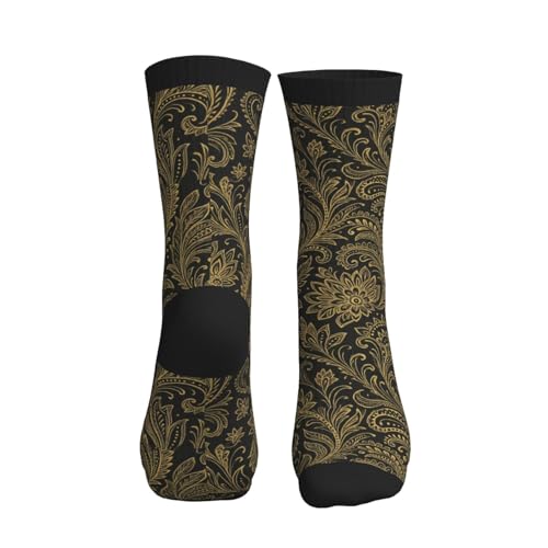 YHTJSZP One Size Gold Paisley Slouchy Crew Socks for Men Women, Athletic Long Tube Socks for Soccer Running Hiking Yoga Softball