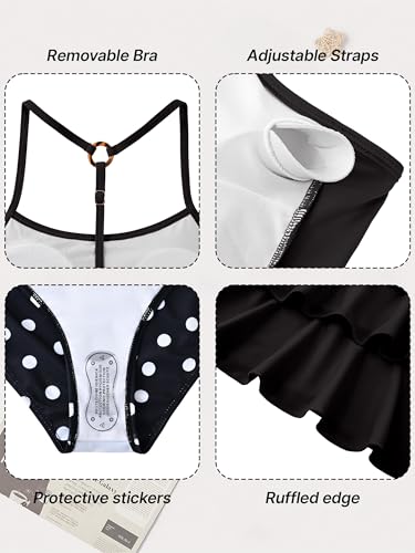 UIQUR Girls Swimsuit Two Pieces Tankini Set Black Polka Dots 11-12 Years
