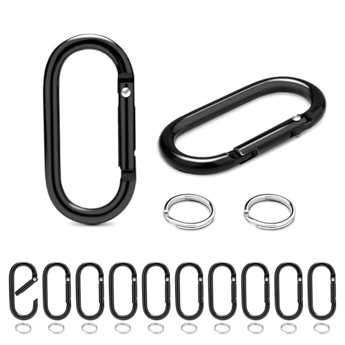 12-Pack Aluminum Carabiner Keyring Clips - Black