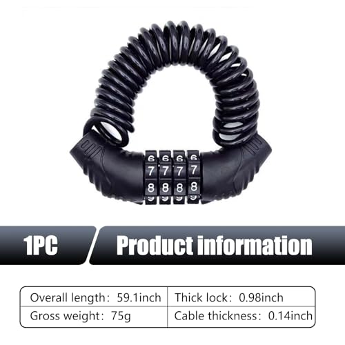 Motorcycle Helmet Lock with 59In Retractable Security Chain - Black