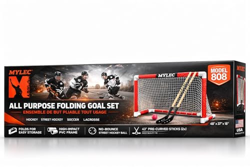Deluxe Hockey Set with Goal, 2 Sticks & Soft Ball - Red/White