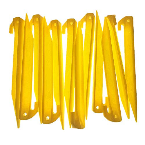 9-Inch Heavy Duty Plastic Tent Stakes - 12 Pack - Yellow