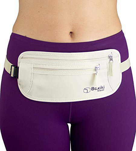Boxiki Travel Beige RFID Blocking Money Belt for Travel Lightweight & Water-Resistant