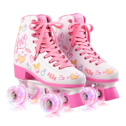 METROLLER Heart Youth Quad Roller Skates for Girls & Women Indoor Outdoor 1.5-2