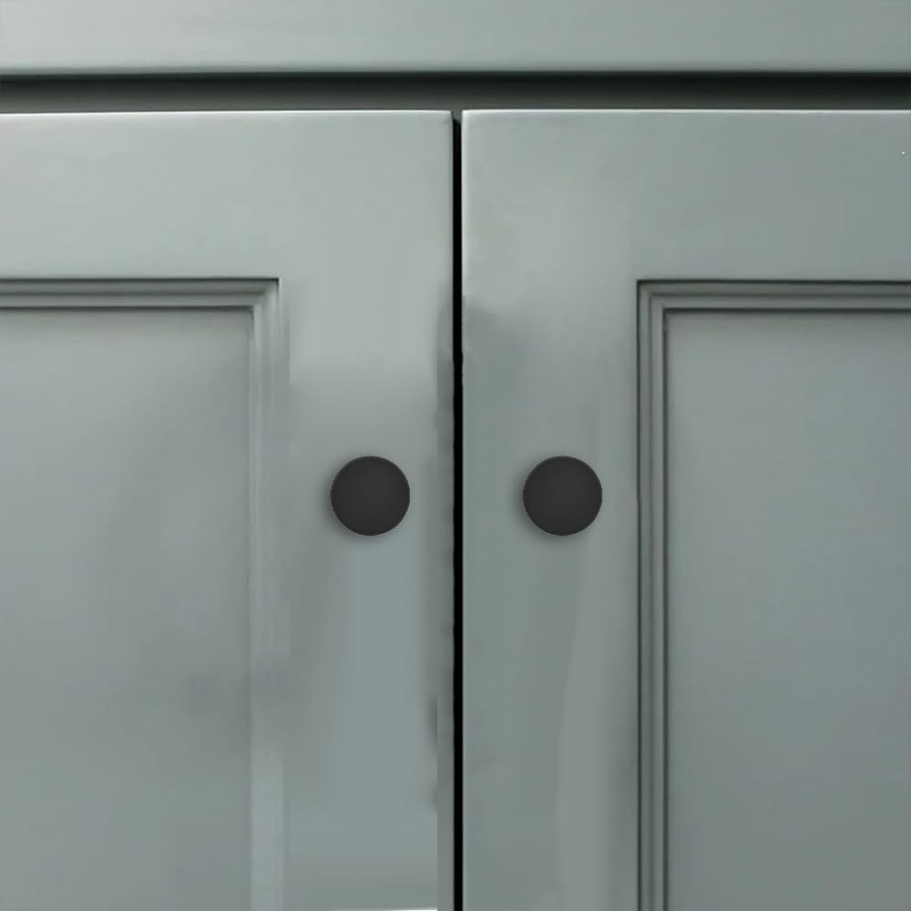 CABDM 18 Packs of 1-1/5-inch Matte Black Drawers and Cabinet knobs, Round pulls, Suitable for bathrooms, Closets, Kitchens and Dressing Tables