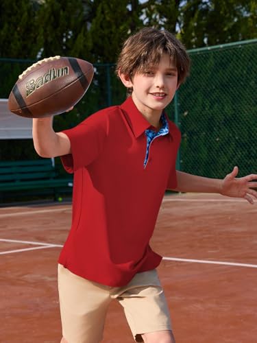 Boys Athletic Performance Polo Shirt - Red, 13-14 Years