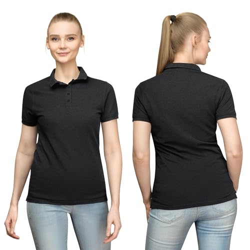 TVKSOM 4-Pack Women's Polo Shirts Casual Short Sleeve Golf Work Tops - Large, Black, Grey, Blue, Red