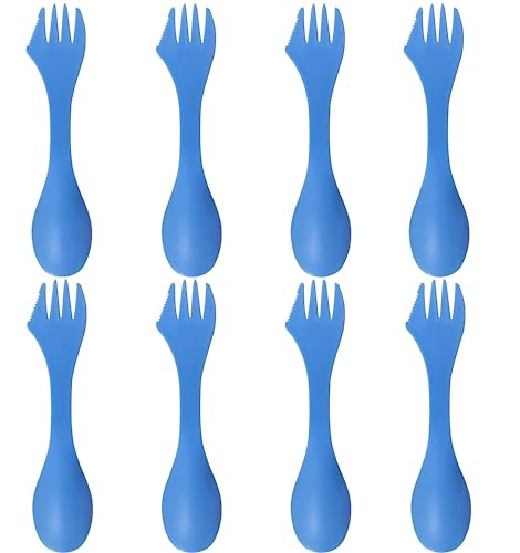 3-in-1 Utility Spork Set - Spoon, Fork & Knife - 8 Pack Blue