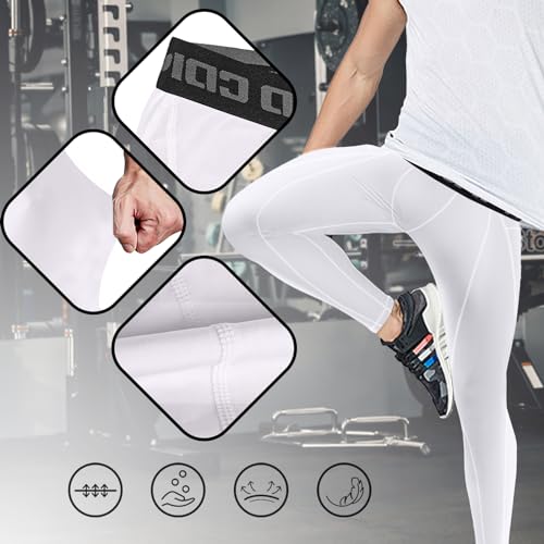 Men's Compression Leggings for Running - Quick Dry - White, Small