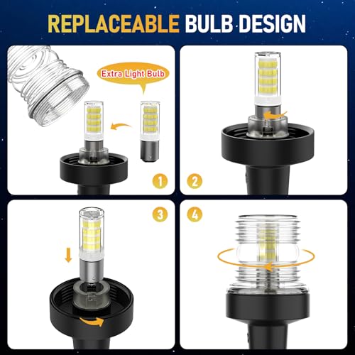 AMBIPASION Silver Boat Anchor Light 26–48" Telescoping Marine Navigation LED