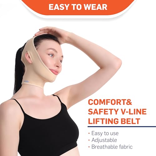 AURAFIX Medium Beige Post-Surgical Chin Strap - Neck & Chin Compression Bandage for Recovery