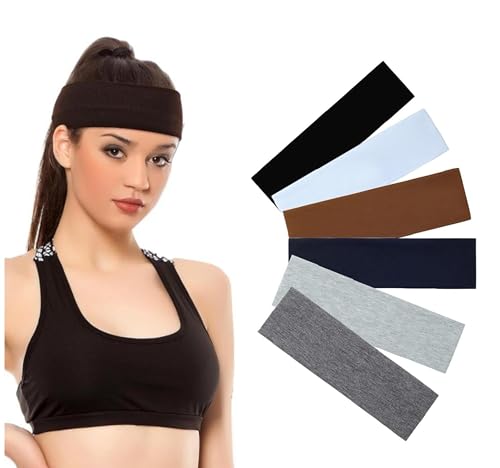 Non-Slip Wide Elastic Headbands for Women - 6 Pack Workout Hair Bands