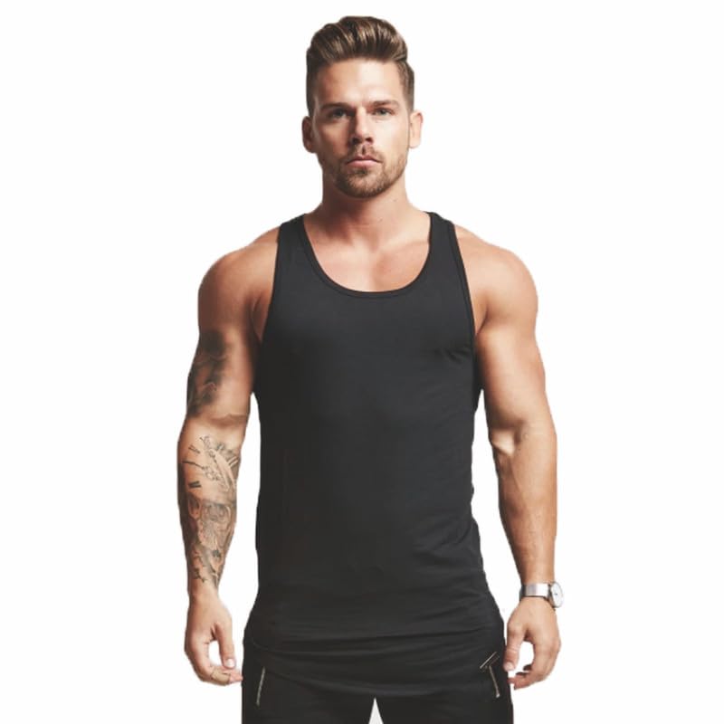Men's Slim Fit Workout Tank Top - Performance Sleeveless - Medium Black