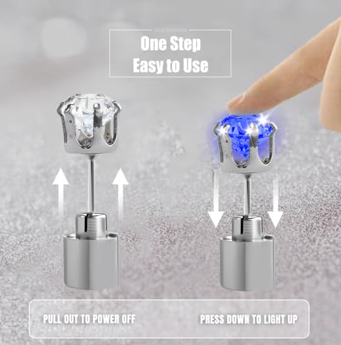 LED Earrings - Glowing Diamond Crown Studs - 1 Pair - Blue