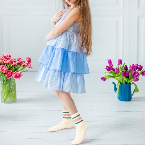 Kids Crew Socks - Cotton Comfort for 9-12 Years - Beige, 6 Pairs