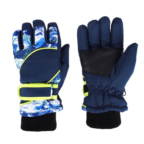 Kids Ski Gloves for Boys & Girls 5-8 Years - Windproof, Non-Slip Mittens - White & Navy