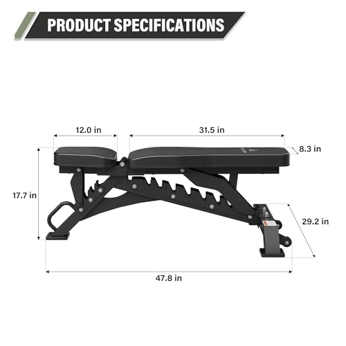 Adjustable Weight Bench - 1300LBS Capacity, 36 Positions - Black