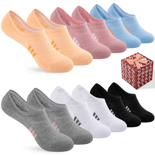 No Show Socks for Women - Athletic Cushioned Cotton, 6 Pairs - Multicolor