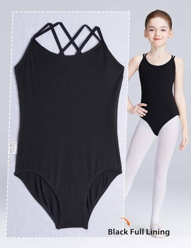 Toddler Girls Camisole Leotard Dance Bodysuit - Black Lining, 10-11 Years