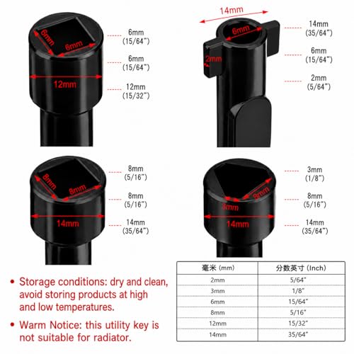 4-Way Sillcock Utility Key - Multi-Function Meter Box Tool - Black
