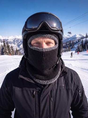 Ski Knitted Mask for Men - 1 Hole, Medium, Black