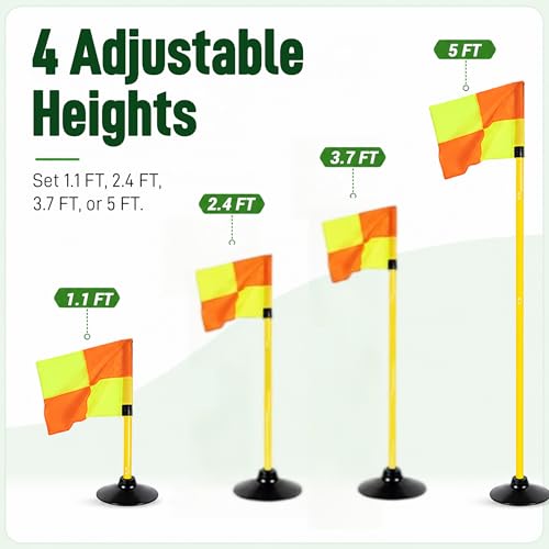 Soccer Corner Flags Set - 4 Flags with 5 FT Adjustable Poles & Rubber Bases