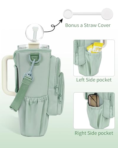 Sportsnew 40oz Green Crossbody Water Bottle Holder with Insulation & Pockets