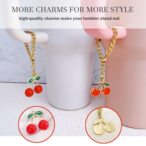 Cherry Charms Set - 4Pcs 3D Silicone Drink Toppers for Stanley Tumbler