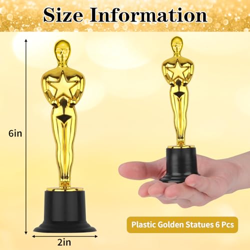 6 Mini Gold Award Trophies - Plastic Statues for Events & Parties