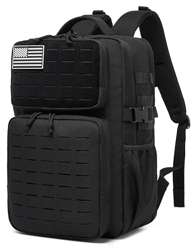 Wotony Black 25L Tactical Military Backpack Waterproof Assault Pack with MOLLE Webbing