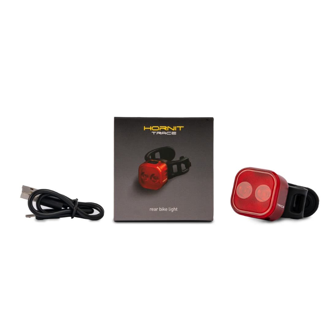 Hornit Trace Rear Bike Light, Rechargeable Battery, IP44 Weather-Proof, 300 Degree Visibility, Four Light Modes for Bicycle Cycling Safety, Up to 72 Hour Battery Life