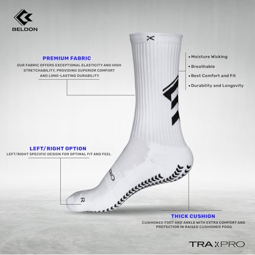 Traxpro Calf Length Grip Socks - White for Football, Running, Basketball
