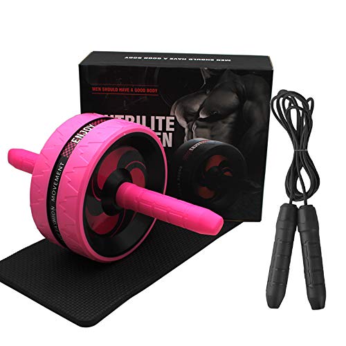 Ab Roller Wheel Set for Abs Workout - Includes Knee Mat & Jump Rope - Pink