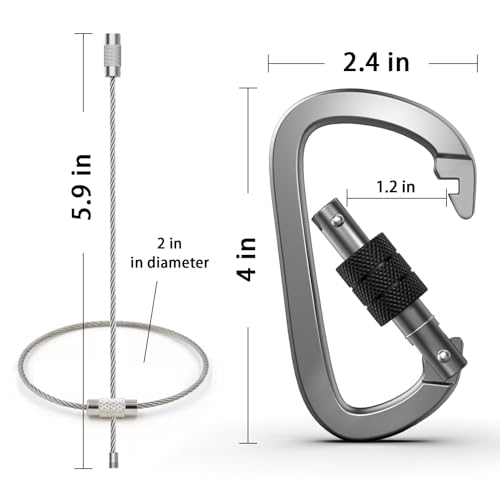 4-Inch Aluminum Locking D Ring Carabiner Clips Set of 4 for Outdoor & Camping